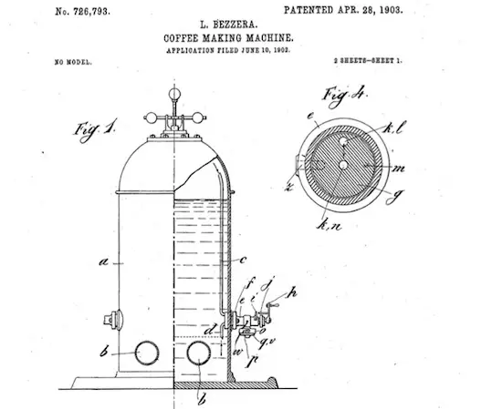 First espresso machine - Luigi Bezzera’s patent