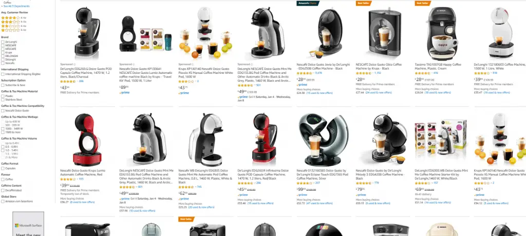 Dolce Gusto coffee machines on Amazon 