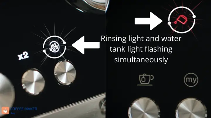 Rinsing light and water tank light flashing simultaneously